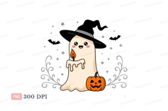 Cute ghost with candle and pumpkin halloween Product Image 1