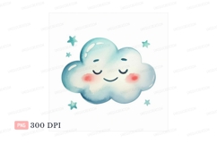 Smiling blue cloud with stars cute Product Image 1