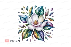 White magnolia bloom with iridescent leaves image Product Image 1