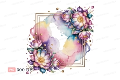 Floral watercolor frame with golden accents lotus Product Image 1