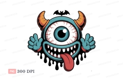 Blue cyclops monster with horns and tongue image Product Image 1