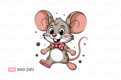 Cheerful cartoon mouse with red bow tie rodent animal Product Image 1