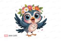 Blue bird wearing flower crown pink flowers Product Image 1