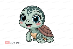 Cute cartoon turtle with big blue eyes animal reptile Product Image 1