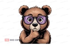 Thoughtful bear wearing purple glasses brown thinking Product Image 1