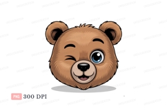 Winking brown bear face cartoon cute Product Image 1