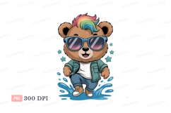 Cool bear with rainbow hair and sunglasses cartoon Product Image 1