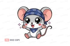 Cute cartoon mouse wearing bandana blue Product Image 1