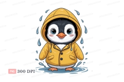Format: Title: Cute penguin yellow raincoat rain water Product Image 1