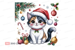 Adorable calico cat wearing Santa hat kitten Product Image 1