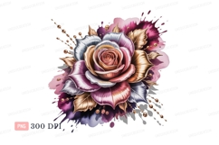 Metallic rose bloom with watercolor splashes gold silver Product Image 1