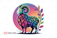 Colorful ram adorned with leaves sheep green Product Image 1