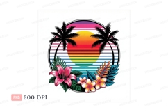 Tropical sunset palm trees flowers palms floral Product Image 1