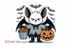 Grumpy bat holding pumpkins halloween orange Product Image 1