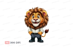 Cheerful cartoon lion wearing shirt pants boots character Product Image 1