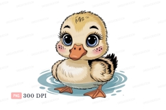 Cute fluffy duckling swimming in water yellow orange Product Image 1
