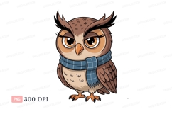 Brown owl wearing blue scarf cartoon Product Image 1