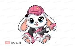 Cute bunny playing guitar pink music Product Image 1