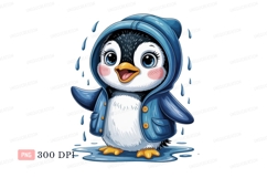 Cute penguin wearing blue raincoat animal bird Product Image 1