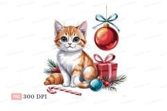 Orange tabby kitten with festive decorations white Product Image 1