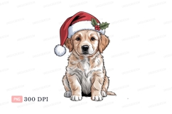 Adorable golden retriever puppy wearing santa hat christmas Product Image 1
