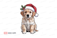 Golden puppy wearing Christmas hat retriever Product Image 1