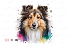 Fluffy dog portrait colorful paint splatters image Product Image 1