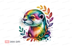 Colorful otter portrait with floral accents rainbow Product Image 1