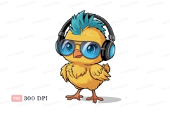 Yellow chick wearing headphones and sunglasses blue Product Image 1