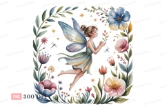 Whimsical fairy surrounded by blooming flowers wings Product Image 1