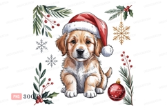 Adorable golden retriever puppy wearing Santa hat christmas Product Image 1