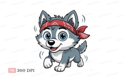 Cute wolf puppy with red bandana cartoon Product Image 1