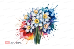 White daffodils vibrant watercolor splash yellow blue Product Image 1