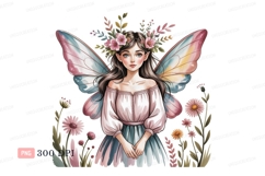 Enchanted fairy with floral crown and pastel wings Product Image 1