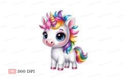 Fluffy unicorn with rainbow mane and horn fantasy mythical Product Image 1