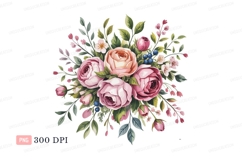 Pink rose bouquet with green leaves roses peach Product Image 1