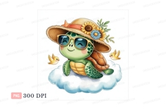 Cheerful turtle wearing straw hat sunglasses image Product Image 1
