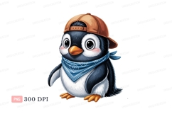 Cute penguin wearing cap and bandana animal cartoon Product Image 1