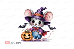 Cute witch mouse holding pumpkin halloween Product Image 1