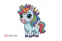 Cute cartoon unicorn with rainbow mane fantasy magic Product Image 1