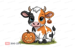 Cute cow with pumpkins calf halloween Product Image 1