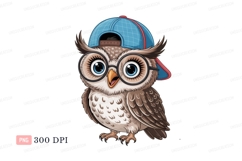 Owl wearing cap and glasses blue brown Product Image 1