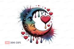 Crescent moon face with hearts love Product Image 1