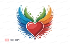 Red heart with rainbow wings blue Product Image 1