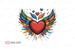 Red heart with colorful wings and smaller hearts blue Product Image 1