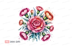Pink coral floral bouquet watercolor image Product Image 1