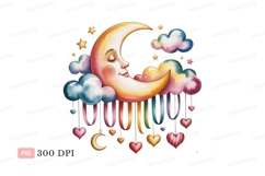 Sleeping moon with rainbow clouds and hearts image Product Image 1