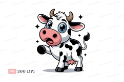 Cartoon cow with blue eyes and pink nose animal black Product Image 1
