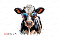 Cool cow wearing sunglasses black white Product Image 1