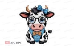 Adorable cow wearing glasses and bow tie animal cartoon Product Image 1